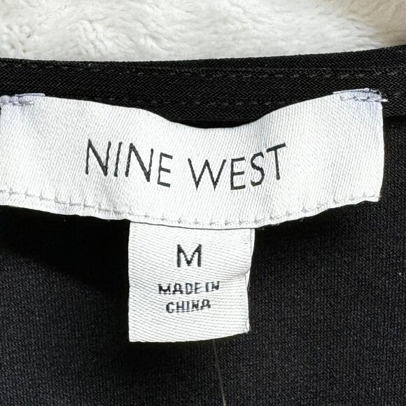 Nine West Women's Black Knit Top With Sheer Sleeves & Keyhole Detail Size M - Picture 6 of 7